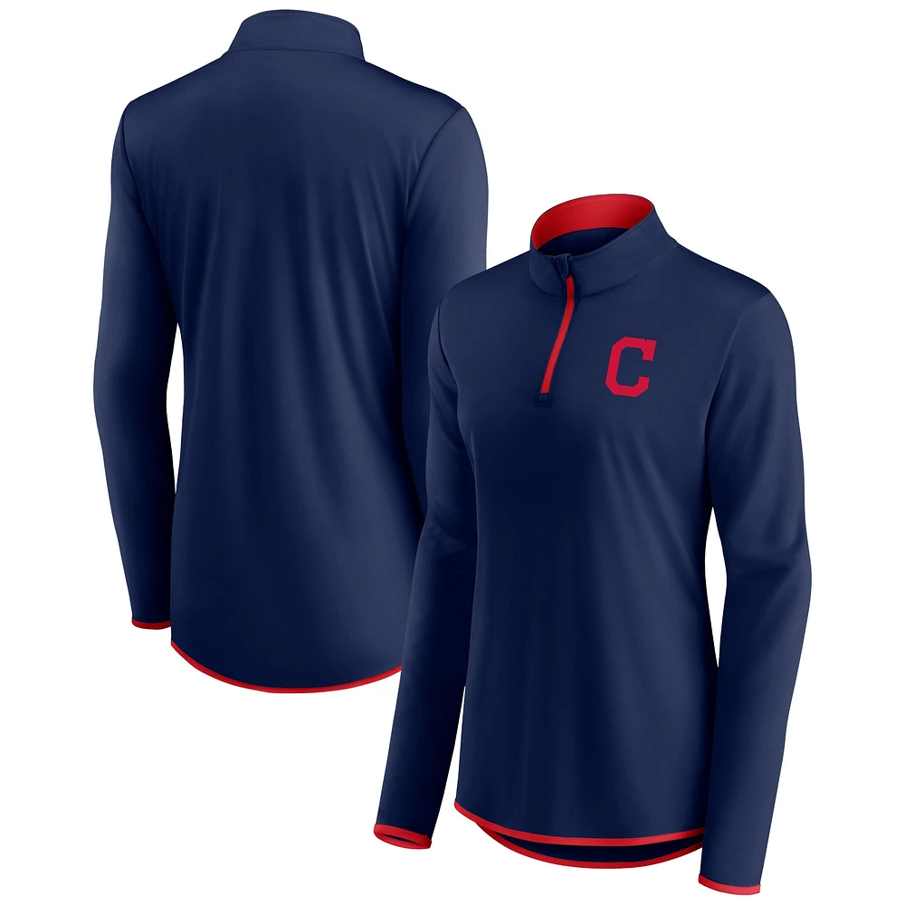 Veste à quart de zip avec logo principal des Cleveland Indians Fanatics pour femmes, bleu marine/rouge