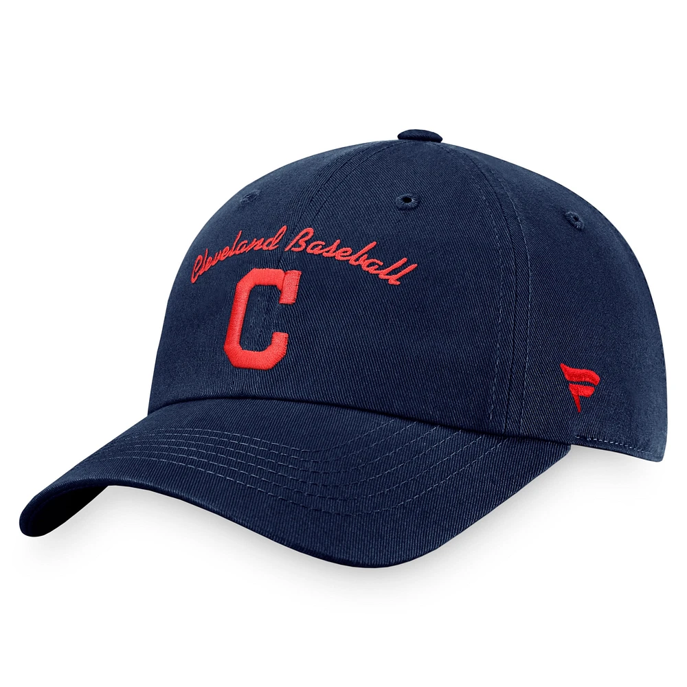 Casquette réglable avec logo emblématique des Cleveland Indians Fanatics pour femmes, bleu marine