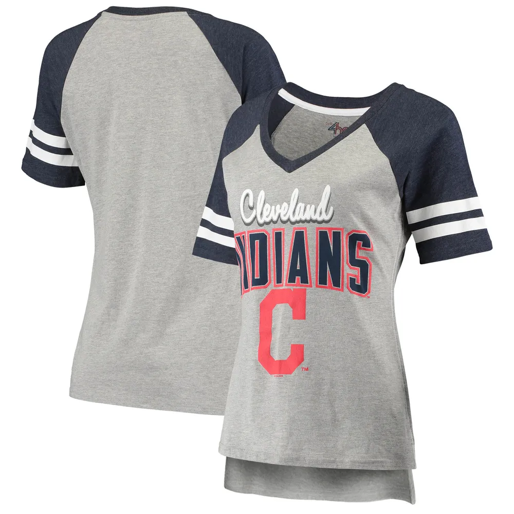 Lids Cleveland Indians G-III 4Her by Carl Banks Women's Goal Line Raglan  V-Neck T-Shirt - Heathered Gray/Navy