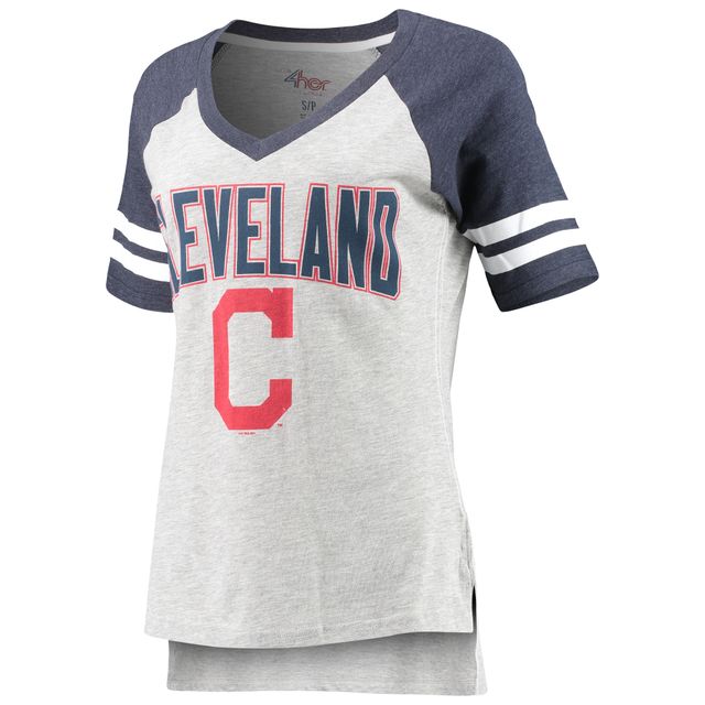 T-shirt à encolure en V raglan G-III 4Her by Carl Banks pour femme, gris chiné/bleu marine Cleveland Indians Team Goal Line