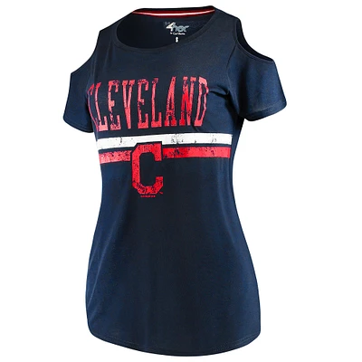 T-shirt à encolure dégagée et épaules dénudées pour femme G-III 4Her by Carl Banks Navy Cleveland Indians Clear The Bases