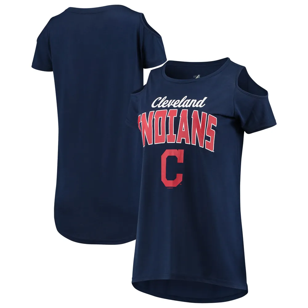 Lids Cleveland Indians G-III 4Her by Carl Banks Women's Clear the Bases  Cold Shoulder T-Shirt - Navy