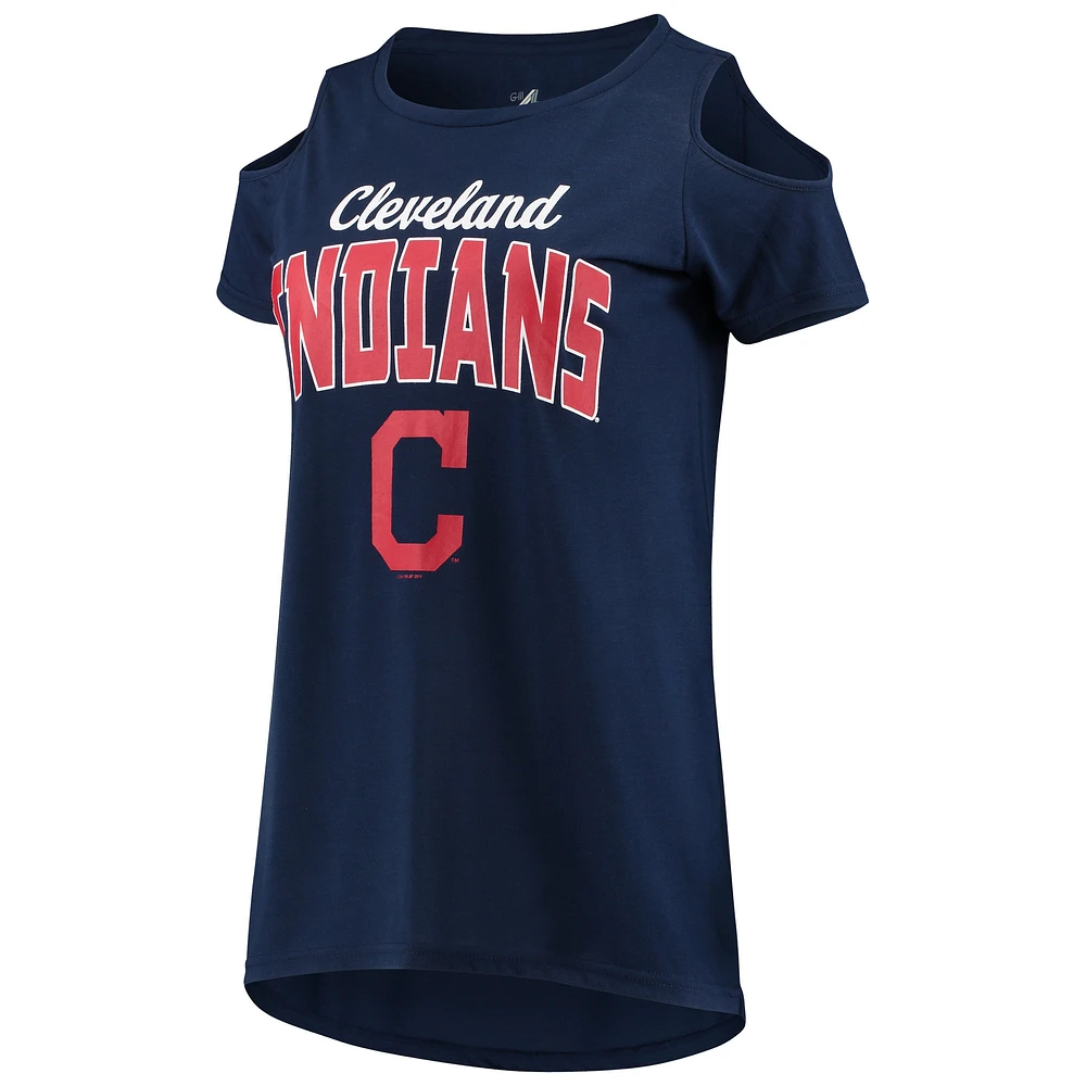 T-shirt à épaules dénudées pour femme G-III 4Her by Carl Banks Navy Cleveland Indians Clear the Bases