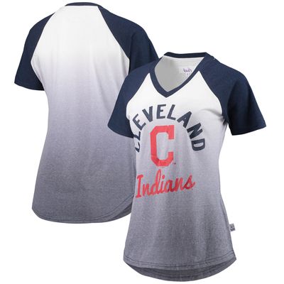 Women's G-III Sports by Carl Banks Navy/White Cleveland Indians Shortstop Ombre Raglan V-Neck T-Shirt