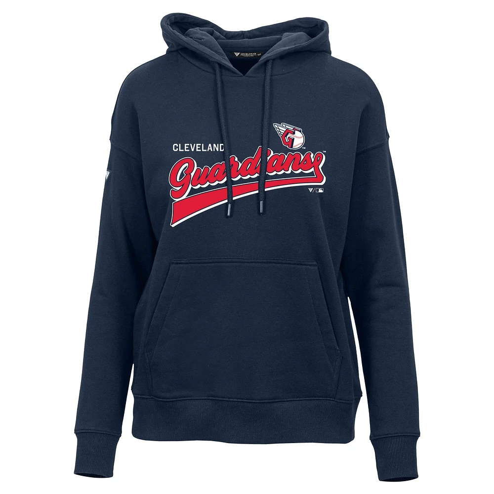 Women's Levelwear  Navy Cleveland Indians Adorn Retro Team 2.0 Pullover Hoodie