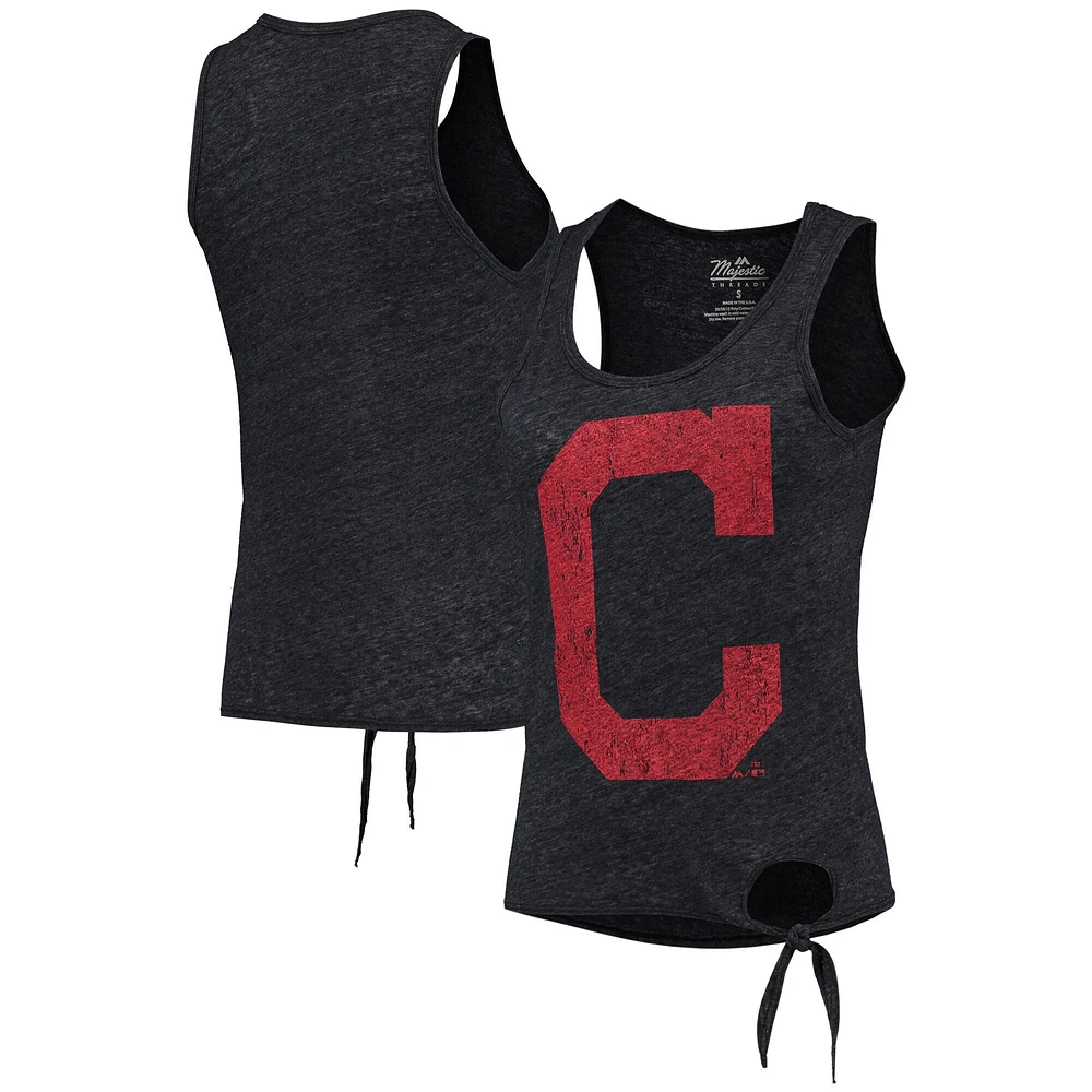 Majestic Threads Navy Cleveland Indians Débardeur à encolure dégagée dos nageur nouer sur les côtés pour femme