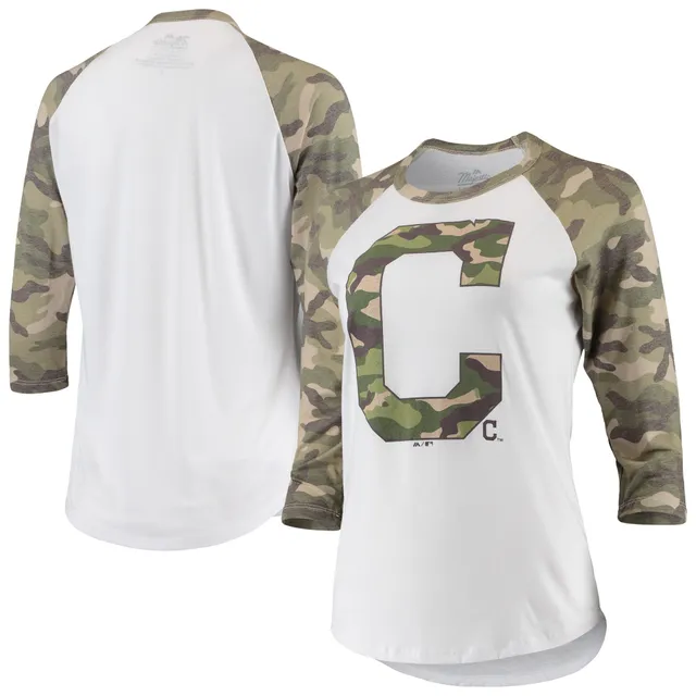 Majestic Women's Threads White, Camo Chicago Cubs Raglan 3/4-Sleeve T-shirt