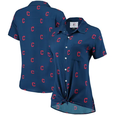 Cleveland Indians Women's All Over Logos Button-Up Shirt - Navy