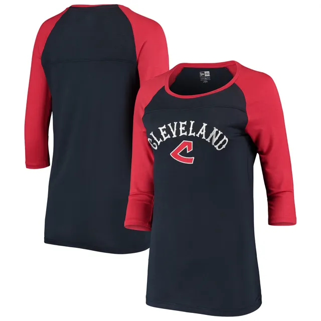 Women's New Era Navy Cleveland Indians Cooperstown Collection 3/4-Sleeve  T-Shirt