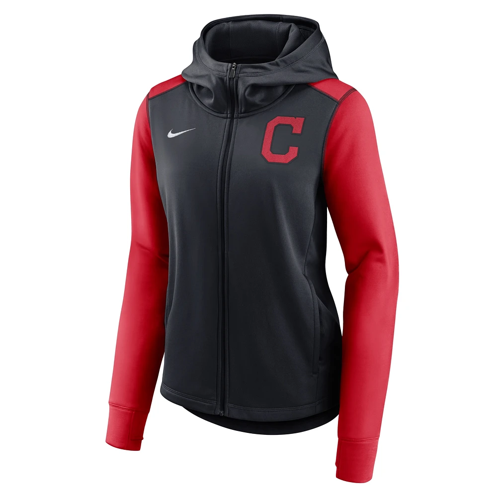 Sweat à capuche entièrement zippé Nike Cleveland Indians Authentic Collection pour femme, bleu marine/rouge