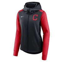 Sweat à capuche entièrement zippé Nike Cleveland Indians Authentic Collection pour femme, bleu marine/rouge