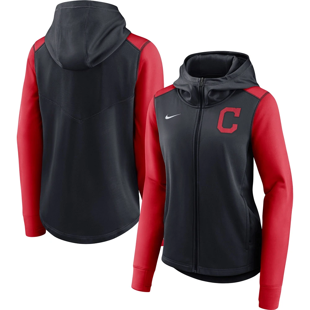Sweat à capuche entièrement zippé Nike Cleveland Indians Authentic Collection pour femme, bleu marine/rouge