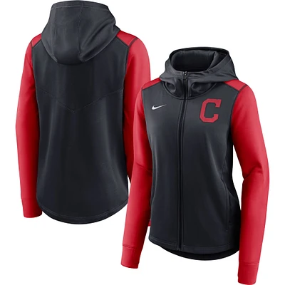 Sweat à capuche entièrement zippé Nike Cleveland Indians Authentic Collection pour femme, bleu marine/rouge