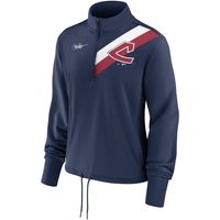 Women's Nike Navy Cleveland Indians 1973-77 Cooperstown Collection Rewind Stripe Performance Half-Zip Pullover