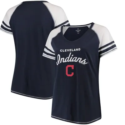 Cleveland Indians Soft as a Grape Women's Plus Sizes Three Out Color Blocked Raglan Sleeve T-Shirt - Navy