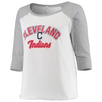 Women's Soft as a Grape White/Heathered Gray Cleveland Indians Plus Baseball Raglan 3/4-Sleeve T-Shirt