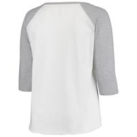 Women's Soft as a Grape White/Heathered Gray Cleveland Indians Plus Baseball Raglan 3/4-Sleeve T-Shirt