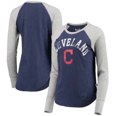 Cleveland Indians Touch Women's Waffle Raglan Long Sleeve T-Shirt - Navy/Gray