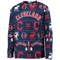 Youth Navy Cleveland Indians Allover Print Long Sleeve T-Shirt & Pants Sleep Set