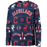 Youth Navy Cleveland Indians Allover Print Long Sleeve T-Shirt & Pants Sleep Set