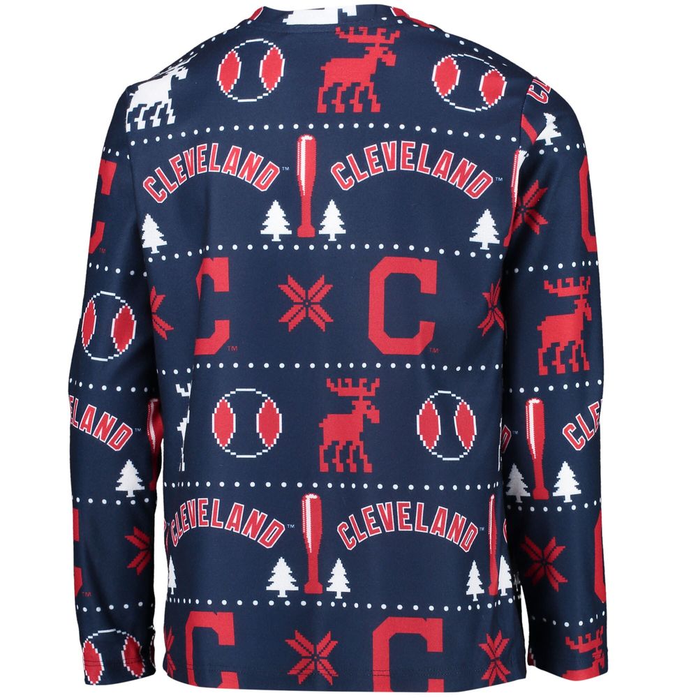 Youth Navy Cleveland Indians Allover Print Long Sleeve T-Shirt & Pants Sleep Set