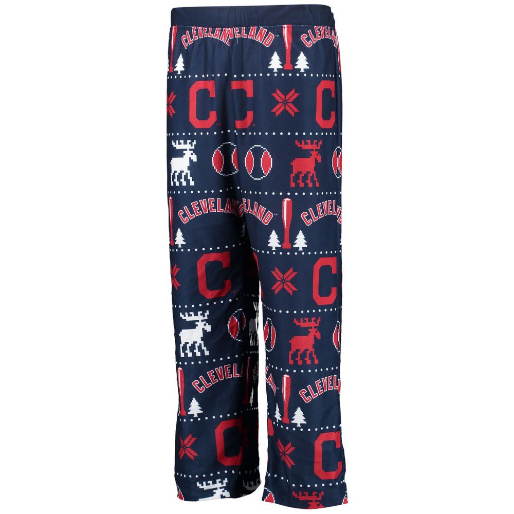 Youth Navy Cleveland Indians Allover Print Long Sleeve T-Shirt & Pants Sleep Set