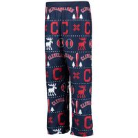 Youth Navy Cleveland Indians Allover Print Long Sleeve T-Shirt & Pants Sleep Set