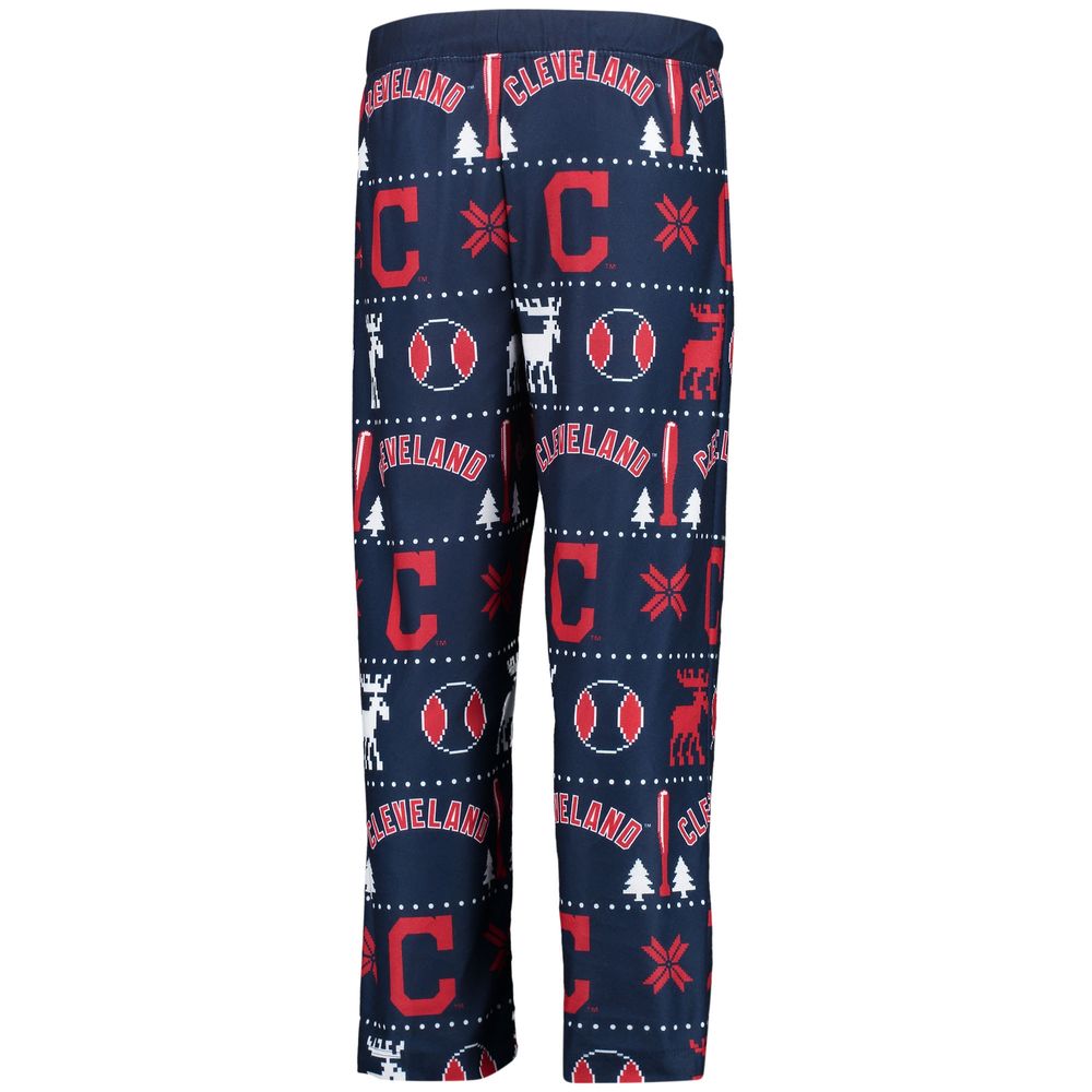 Youth Navy Cleveland Indians Allover Print Long Sleeve T-Shirt & Pants Sleep Set