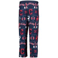 Youth Navy Cleveland Indians Allover Print Long Sleeve T-Shirt & Pants Sleep Set