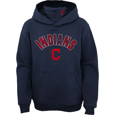 Youth Navy Cleveland Indians Defense Pullover Hoodie with Face Covering