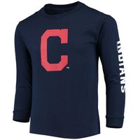 Youth Soft as a Grape Navy Cleveland Indians Sleeve Hit Logo Long T-Shirt