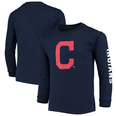 Youth Soft as a Grape Navy Cleveland Indians Sleeve Hit Logo Long T-Shirt