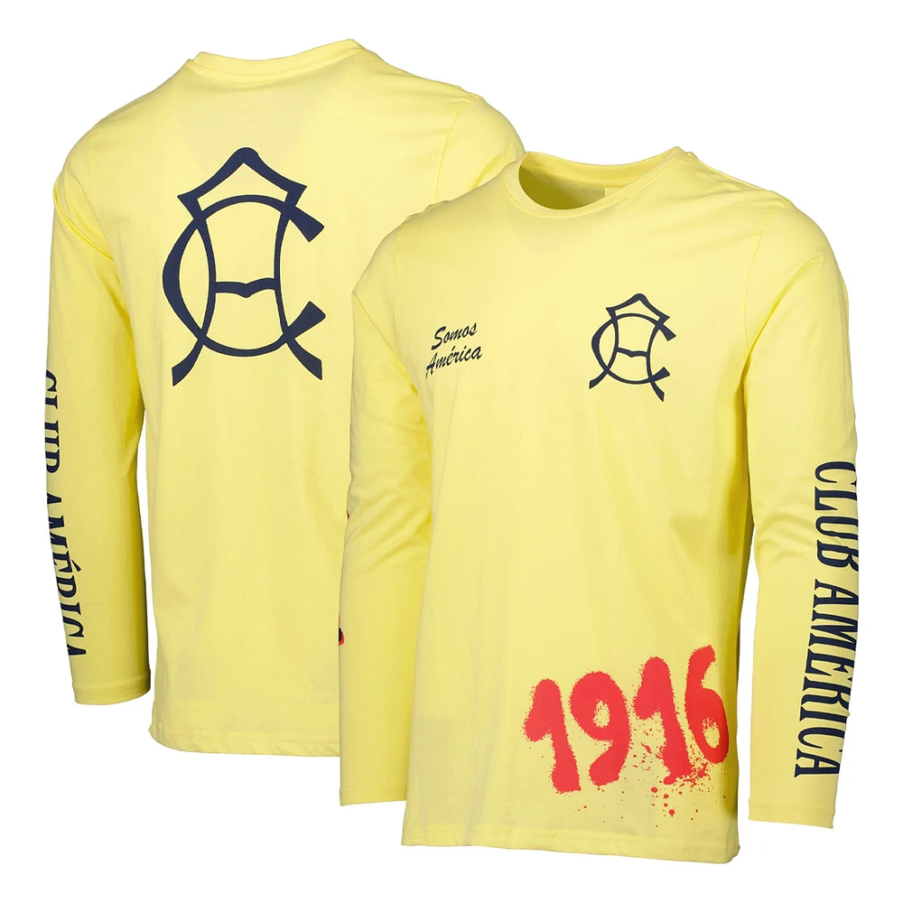 T-shirt à manches longues jaune Club America Graffiti pour homme