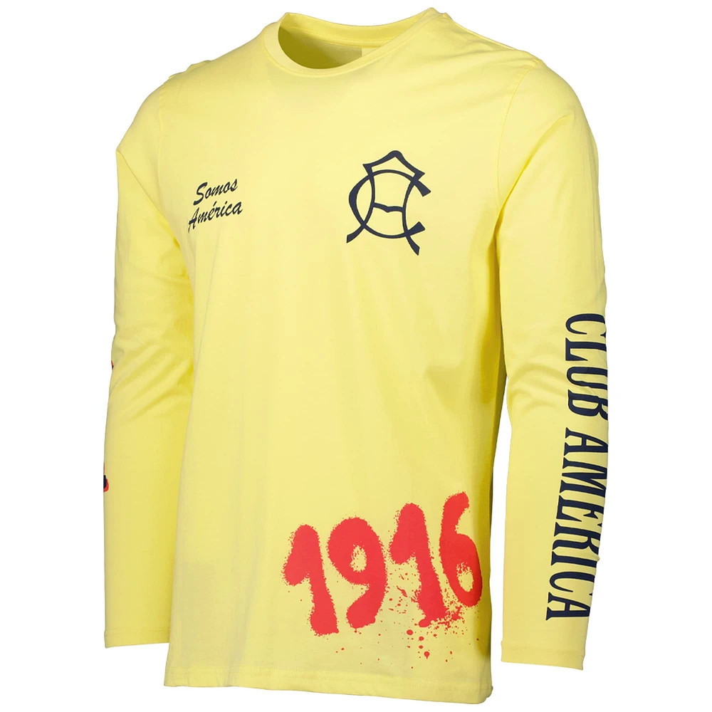 Men's Yellow Club America Graffiti Long Sleeve T-Shirt