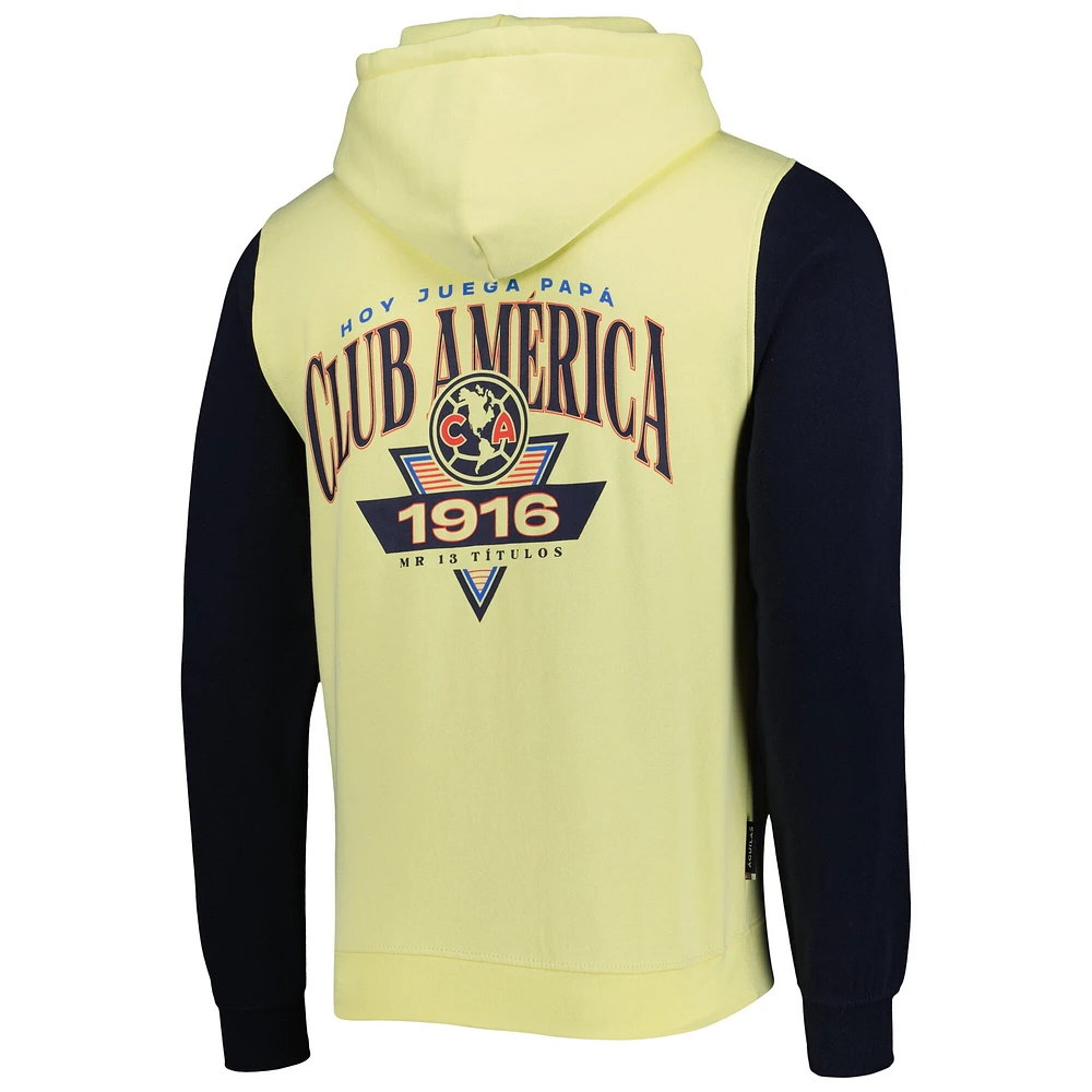 Sweat à capuche raglan rétro Club America jaune pour homme