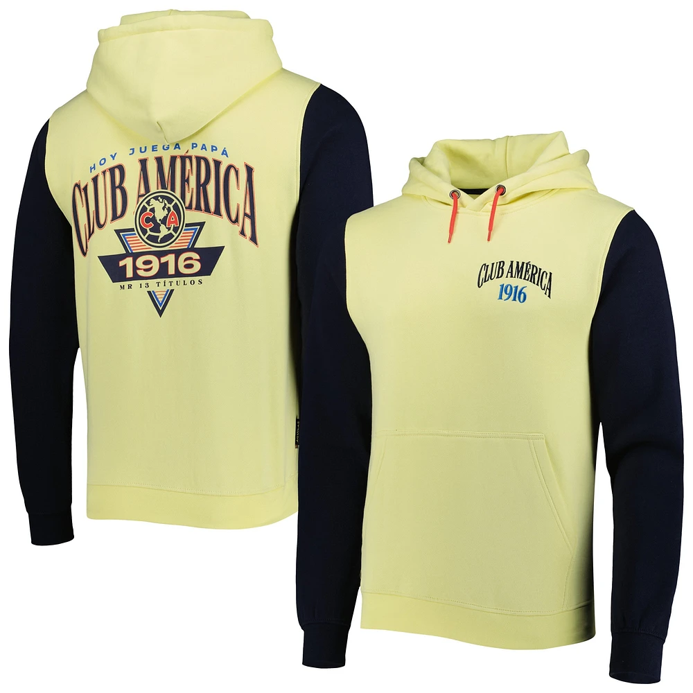 Sweat à capuche raglan rétro Club America jaune pour homme