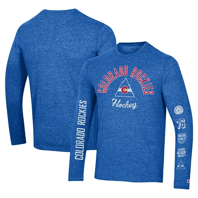 T-shirt à manches longues Champion Heather Blue CO Rockies multi-logo tri-mélange pour hommes