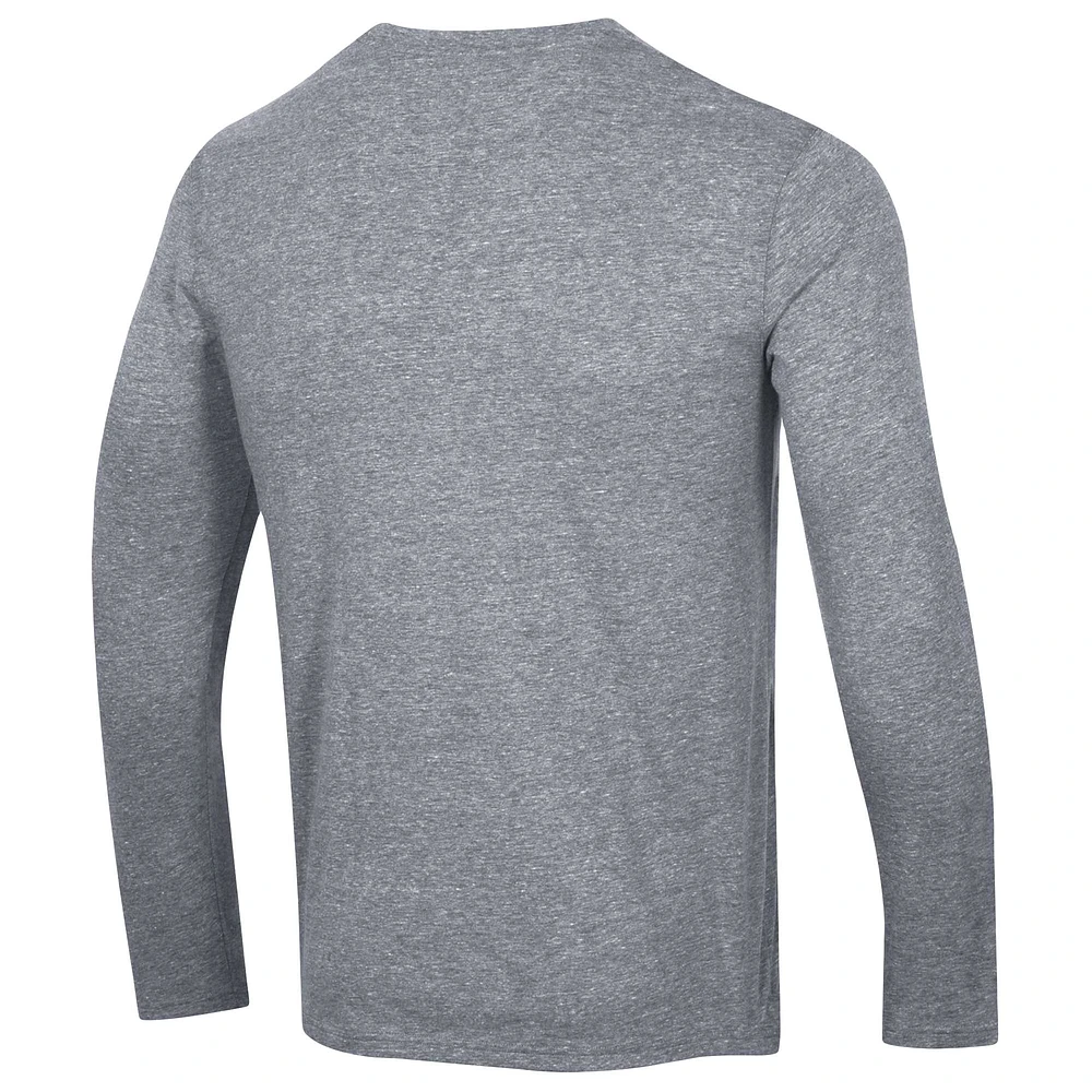 Men's Champion Heather Gray CO Rockies Tri-Blend Dual-Stripe Long Sleeve T-Shirt