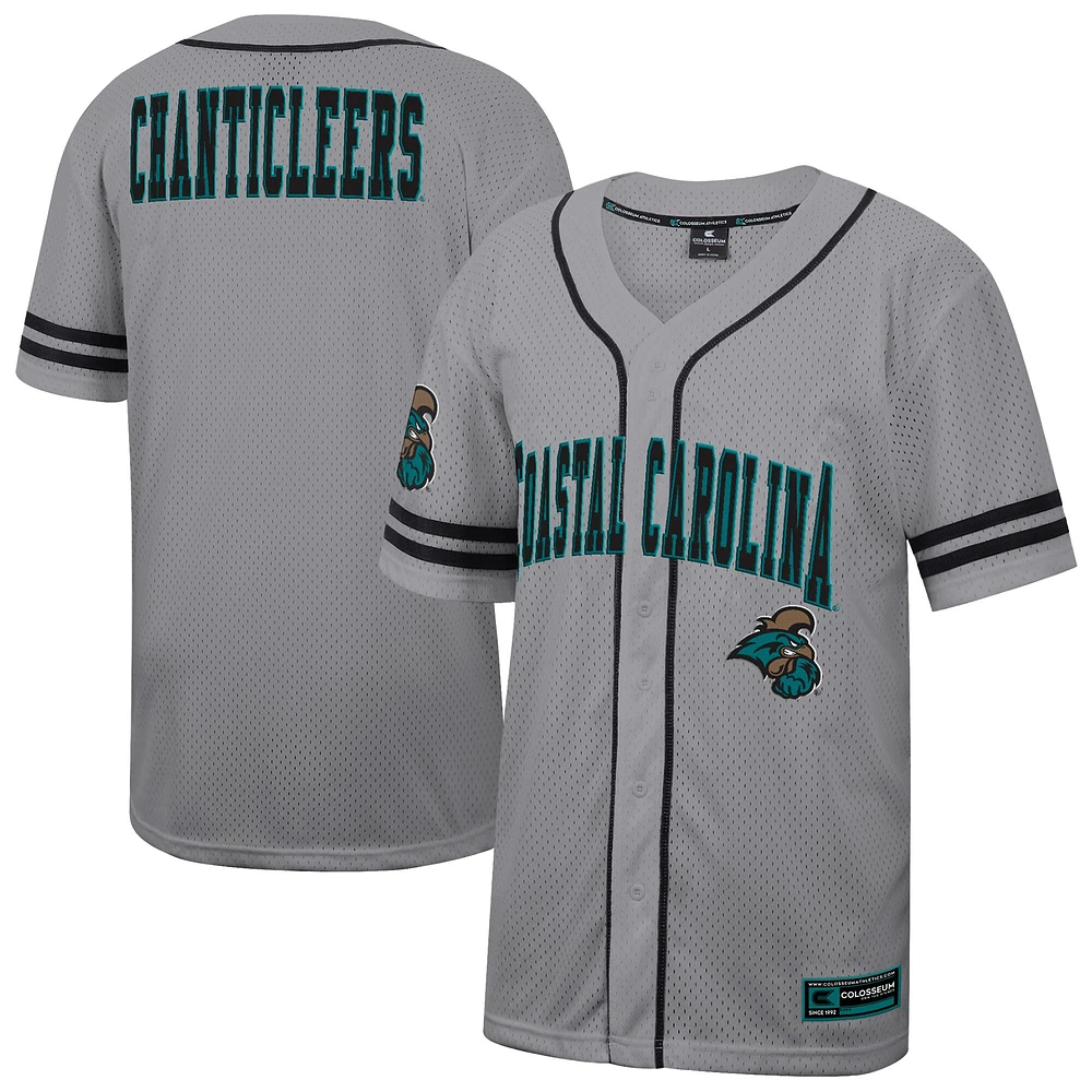 Maillot de baseball Free Spirited pour homme Colosseum Gray Coastal Carolina Chanticleers
