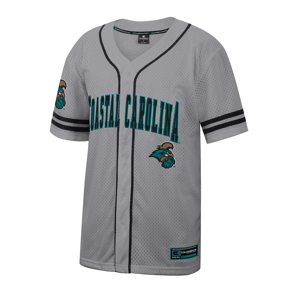 Maillot de baseball Free Spirited pour homme Colosseum Gray Coastal Carolina Chanticleers