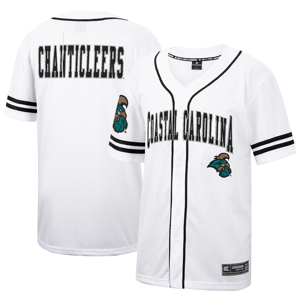 Men's Colosseum White Coastal Carolina Chanticleers Free Spirited Mesh Button-Up Baseball Jersey