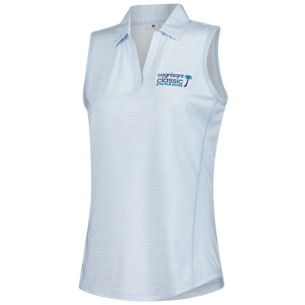 Polo sans manches à rayures classiques bleu clair Cognizant de FootJoy pour femme