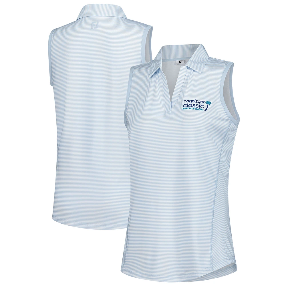 Polo sans manches à rayures classiques bleu clair Cognizant de FootJoy pour femme