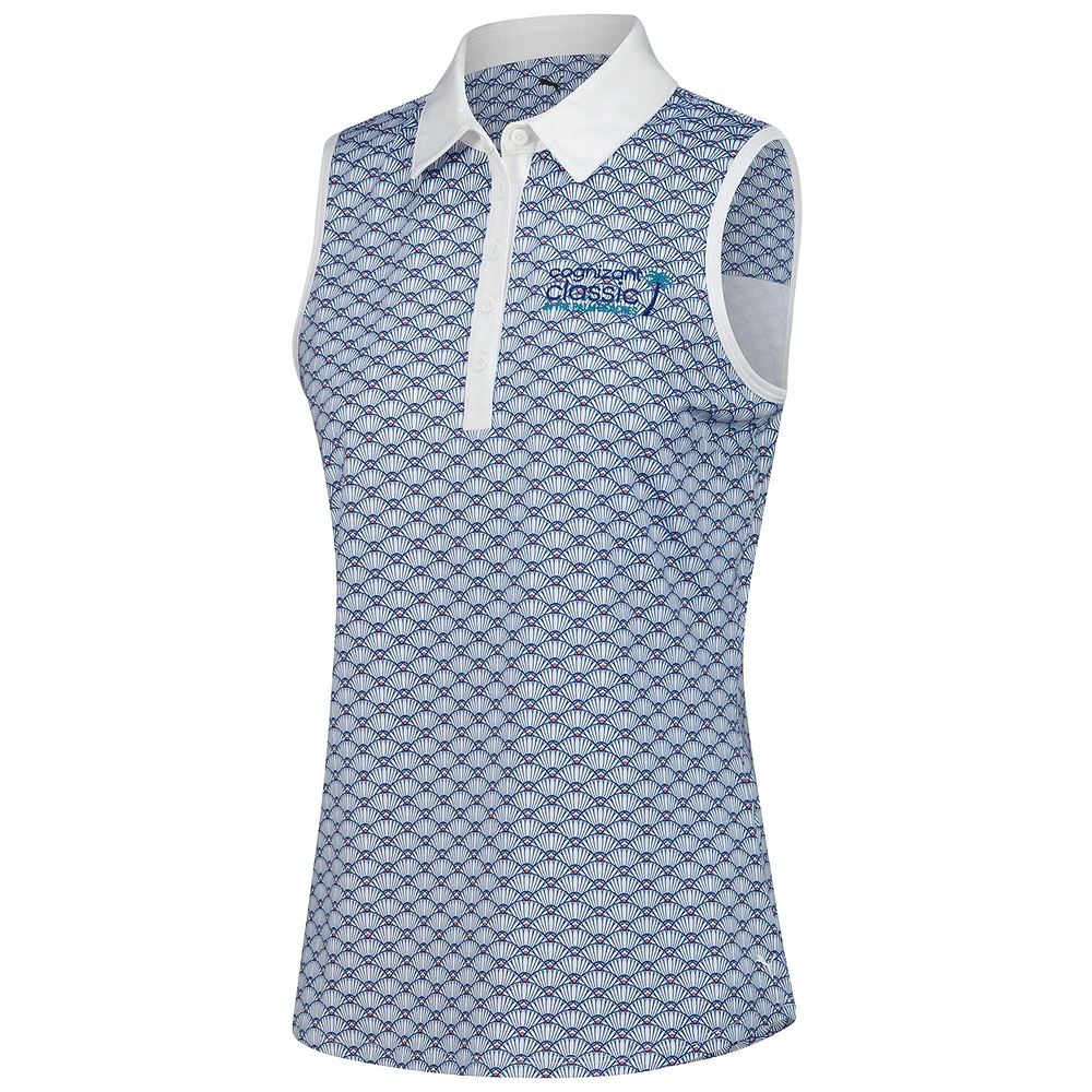 Polo sans manches Puma Cognizant Classic CLOUDSPUN blanc à motif festonné pour femme