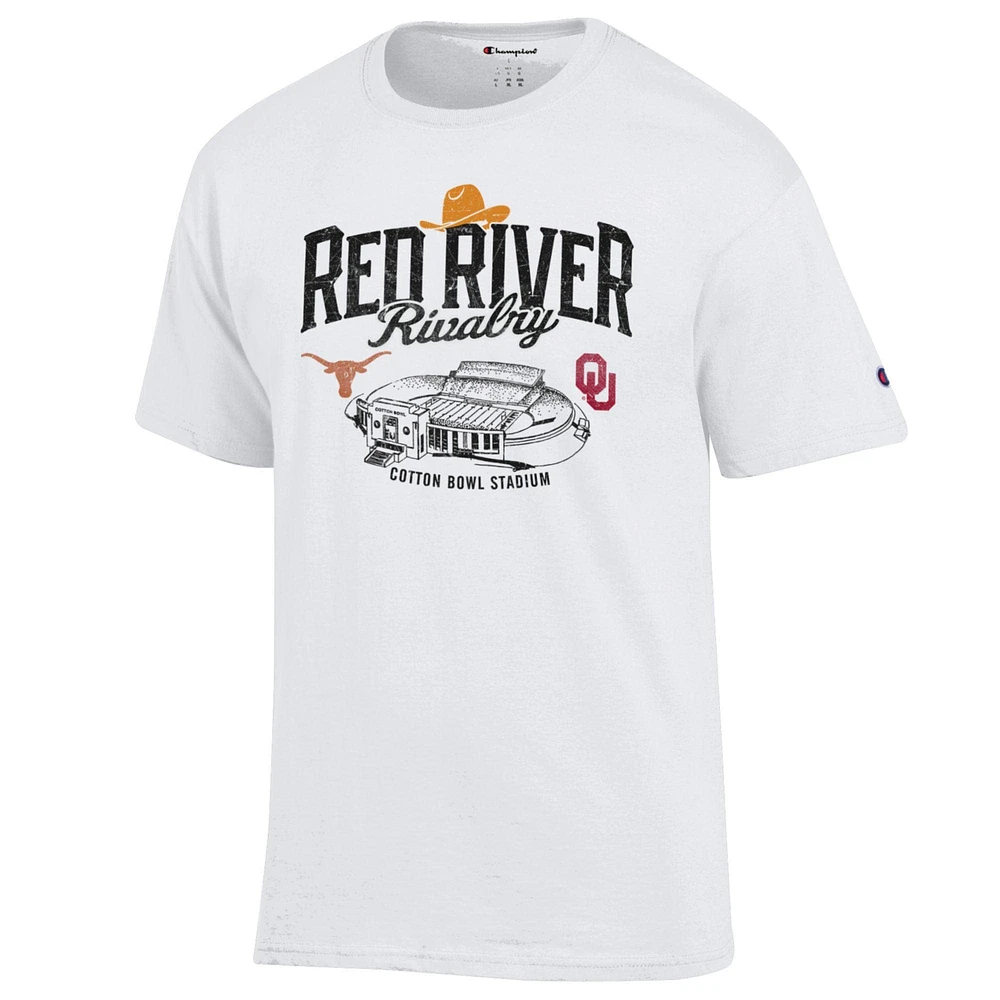 T-shirt blanc du champion masculin Texas Longhorns contre Oklahoma Sooners Red River Rivalry Stadium Match Up