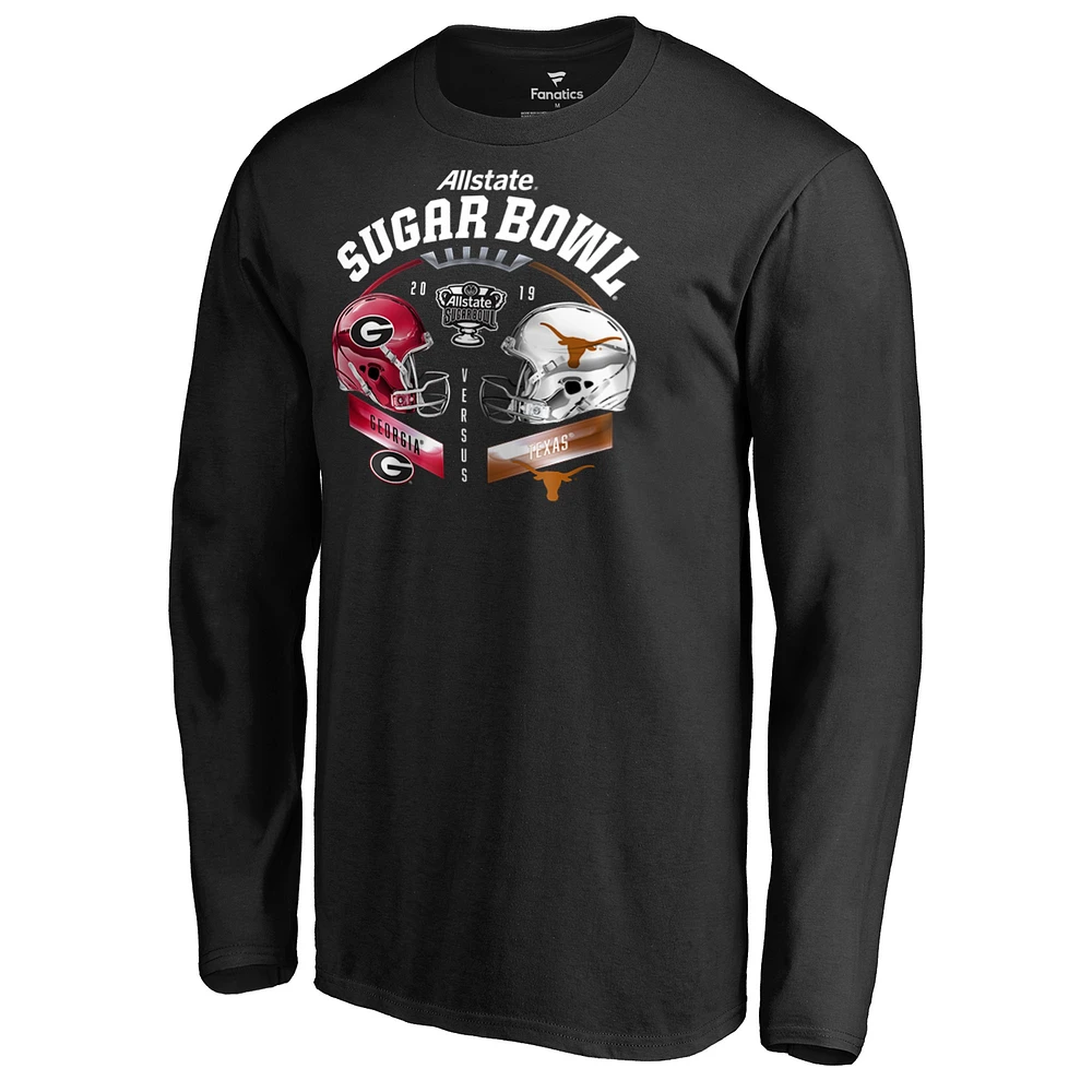 T-shirt à manches longues Fanatics Black Georgia Bulldogs vs. Texas Longhorns Matchup Sugar Bowl 2019 Encroachment pour hommes