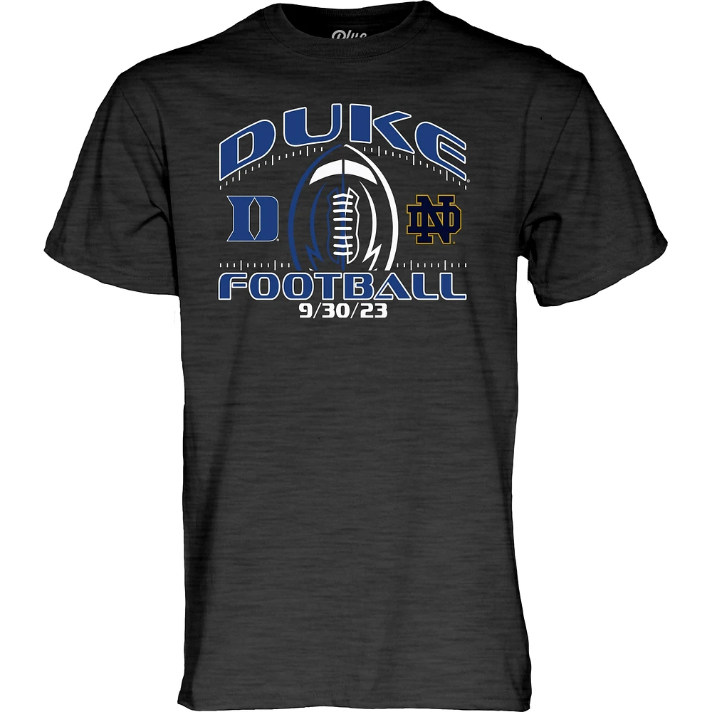 T-shirt unisexe bleu 84 Heather Charcoal Duke Blue Devils contre Notre Dame Fighting Irish 2023 Football Matchup