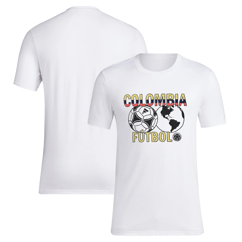 T-shirt blanc adidas pour hommes de l'équipe nationale Colombie autour du monde