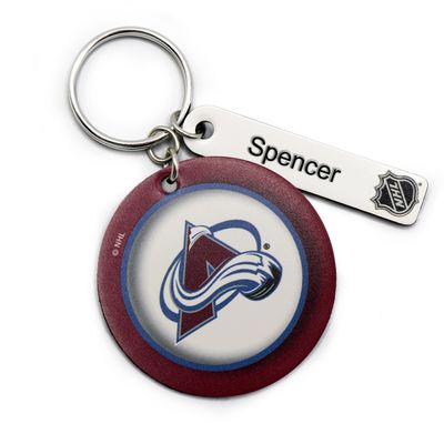 Burgundy Colorado Avalanche Personalized Leather Round Keychain