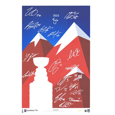 Impression autographiée des champions de la Coupe Stanley 2022 de l'Avalanche du Colorado 14" x 20" par S. Preston avec 20 signatures - Édition limitée à 22